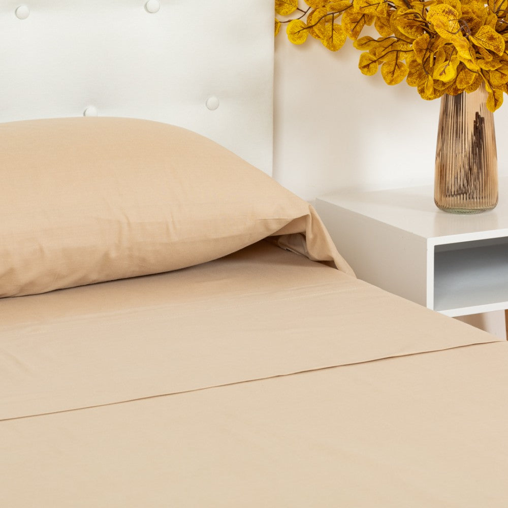 Juego de Sábanas Algodón Percal Lisa Beige