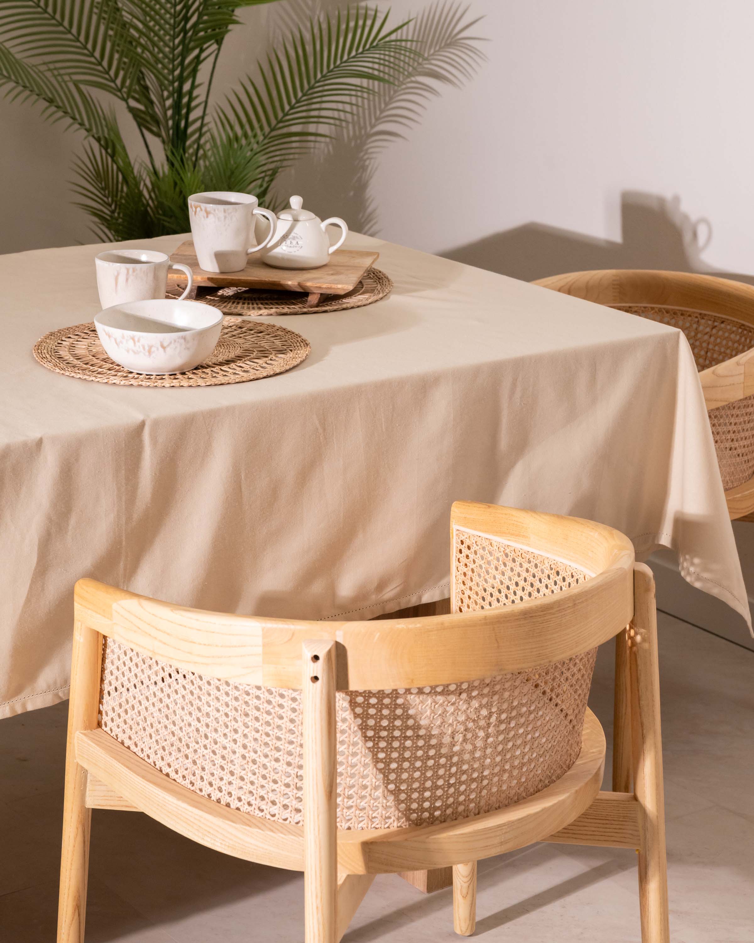 Toalha de mesa de algodão lisa resistente a manchas, cinza-claro