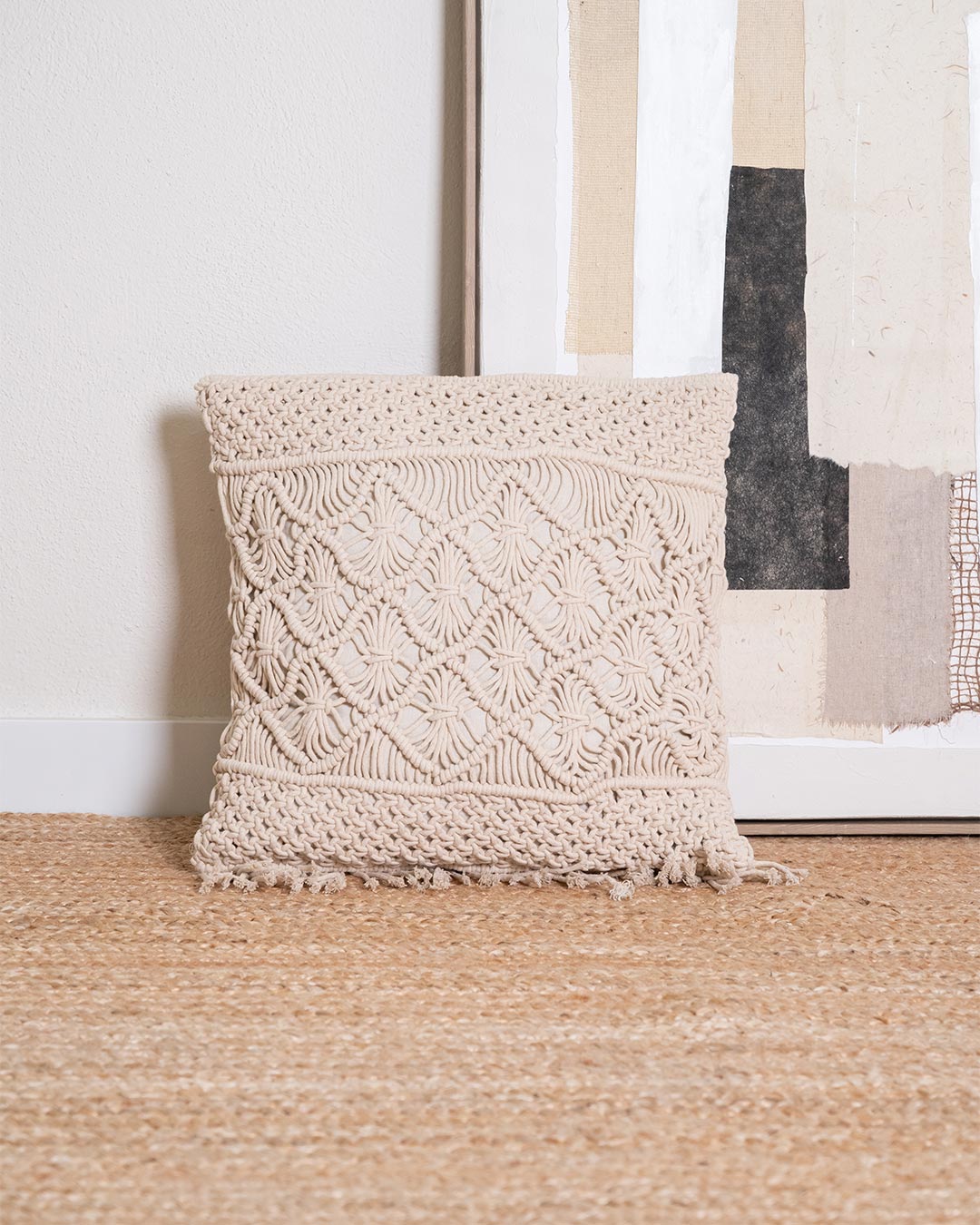 Almofada de algodão natural Valiartis Macramé