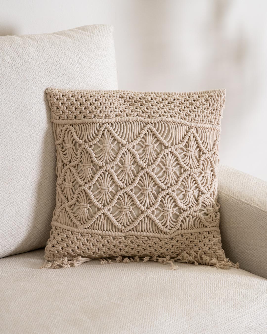 Almofada de algodão natural Valiartis Macramé