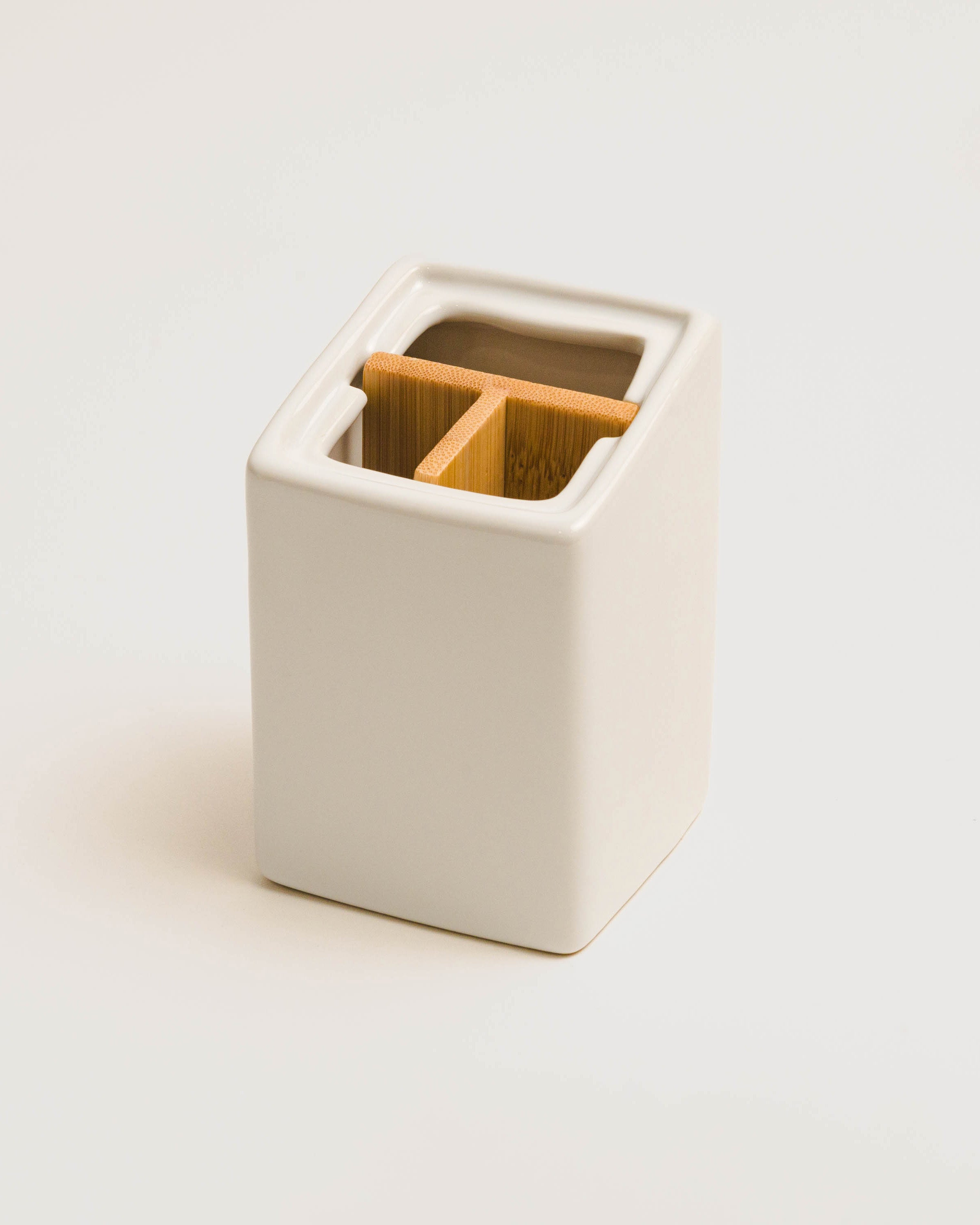 Vaso Cepillo de dientes Gres Almendrina Blanco