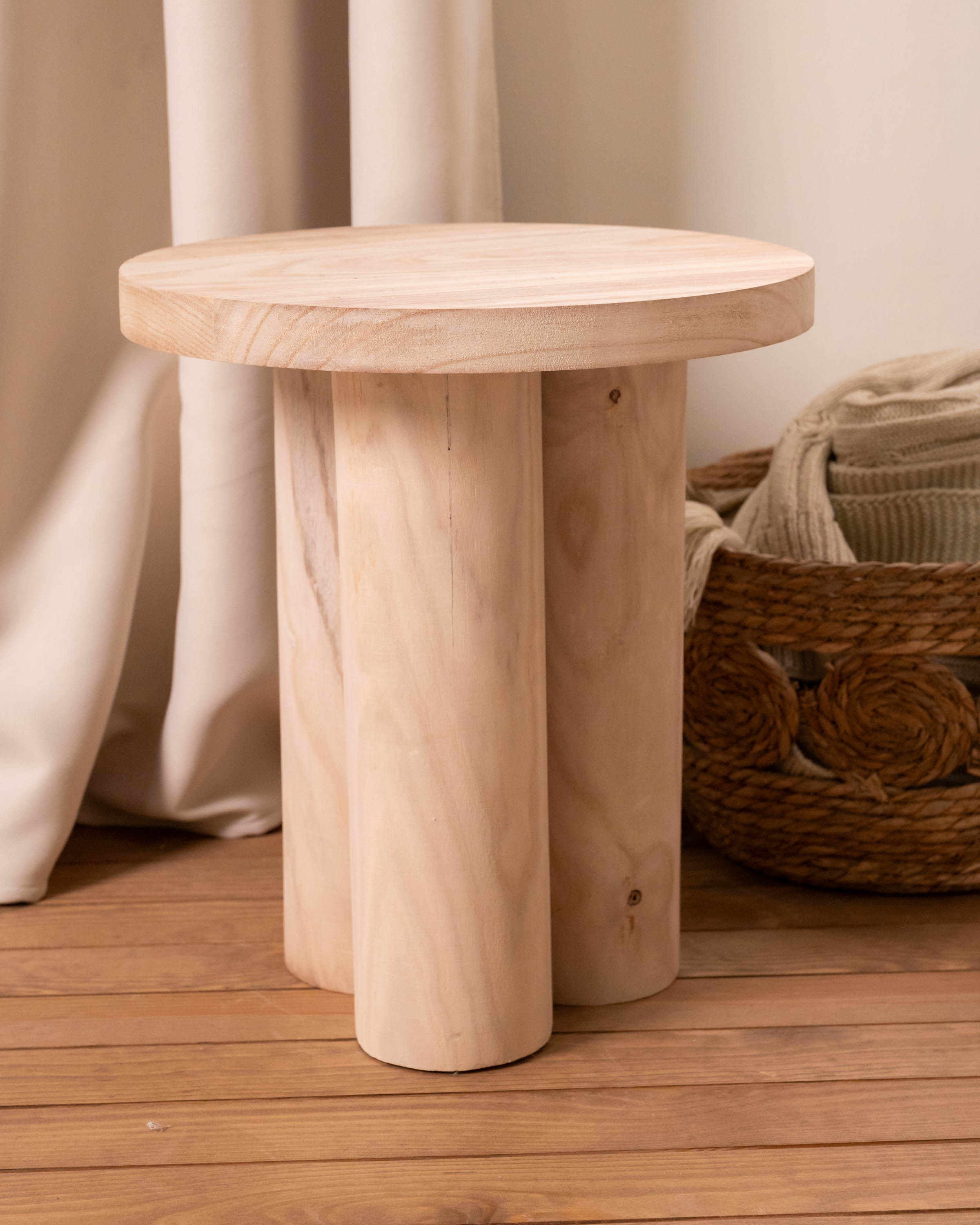 Mesa Auxiliar Redonda Madera Natural