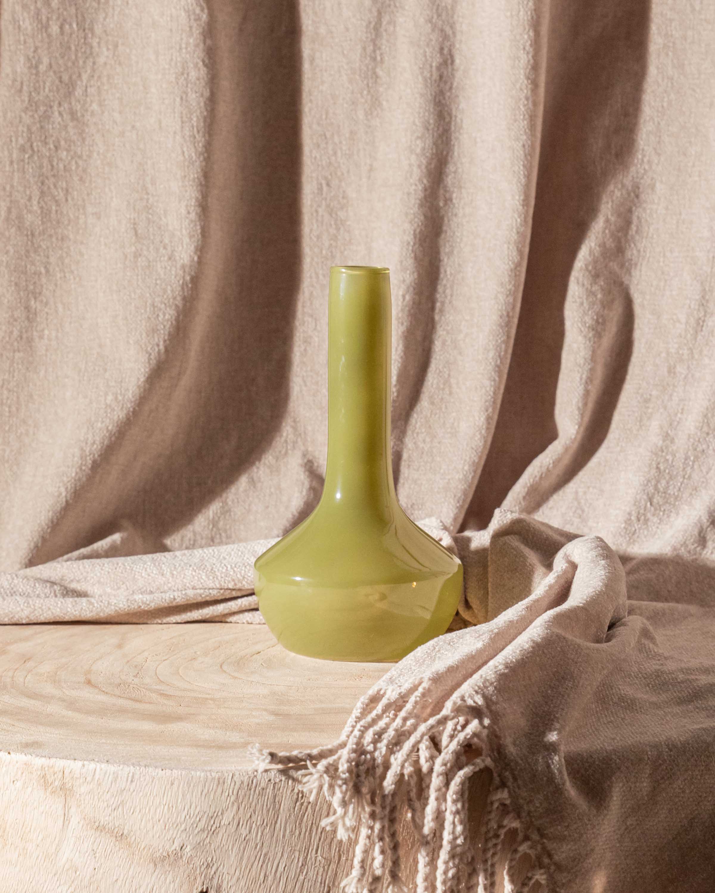 Jarrón Cristal Cuello Largo Verde