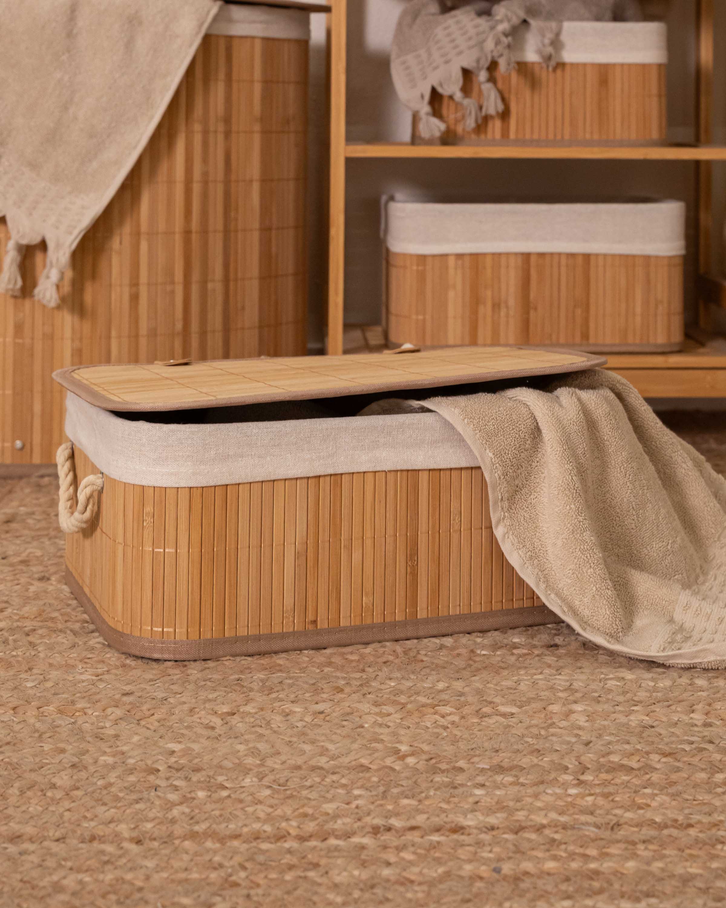 Cesta Con Tapa Bambú Viel 38x28x16cm